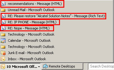 outlook phantom taskbar objects